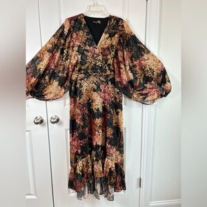 Chic Geometric Print Boho Dress High Low Flowy Sleeve